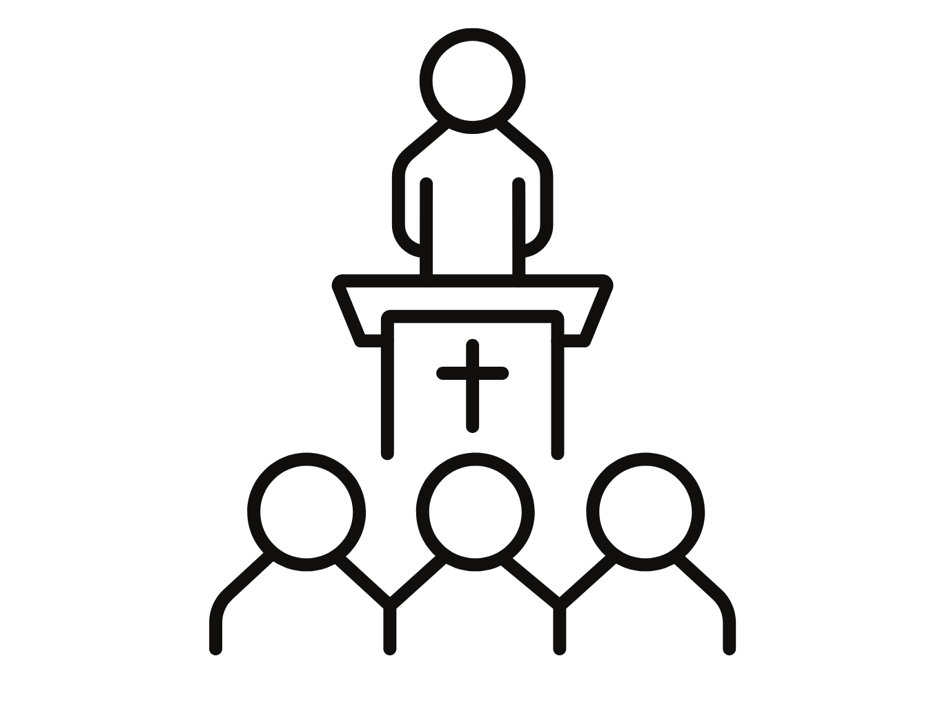 Billede af en præst på en prædikestol og tre mennesker sidder foran